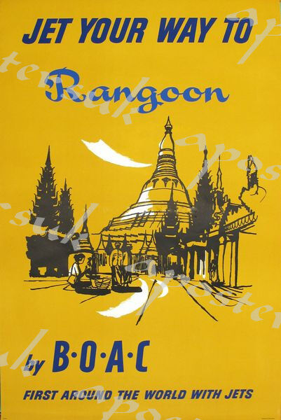 Vintage BOAC Flights to Rangoon Poster A3/A4 Print