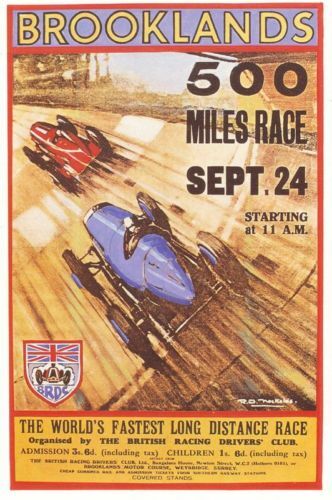 Vintage Brooklands British Motor Race Poster A3 Reprint