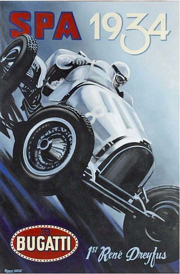 Vintage 1934 Bugatti Spa Motor Racing Poster A3 Print