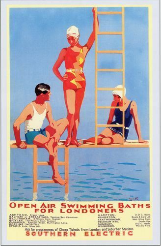 1930's Southern Railway London's Outside Swimming Baths Poster A3 Print