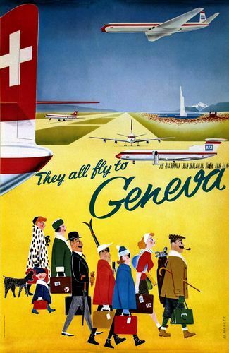 Vintage BEA Flights To Geneva Airline Poster Print A3/A4