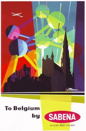 1950's Sabena Belgian Airlines Advertising Poster A3 / A2 Print