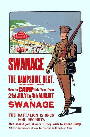 Vintage World War 1 Hampshire Regiment Swanage Recruitment Poster  A3 Print