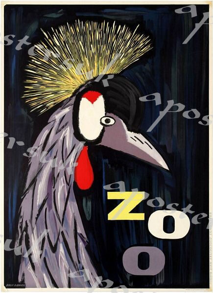 Vintage Copenhagen Zoo Crowned Crane Poster A3/A4 Print