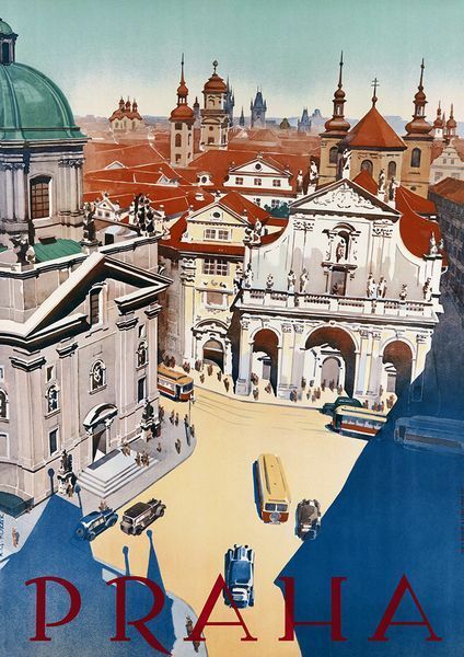 Vintage Prague Tourism Poster  A3 Print