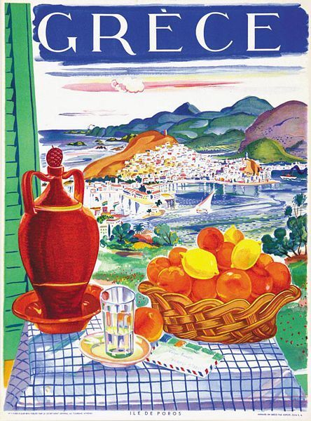 Vintage Greek Poros Travel Poster A3 Print