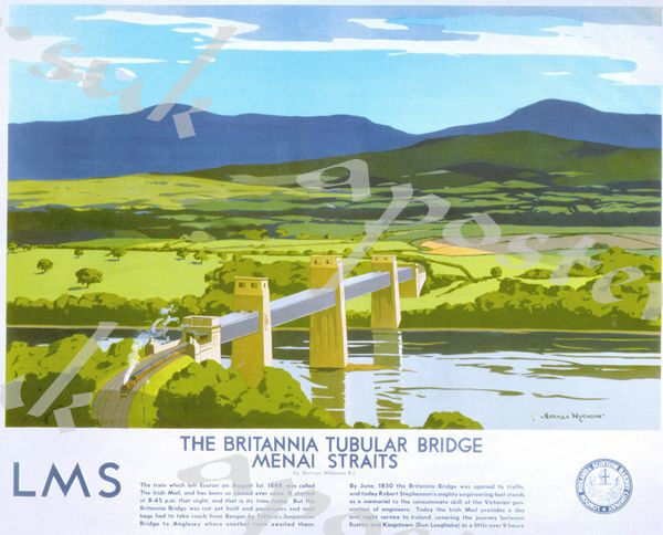 Vintage LMS Menai Straits Suspension Bridge North Wales Poster A4/A3/A2/A1 Print