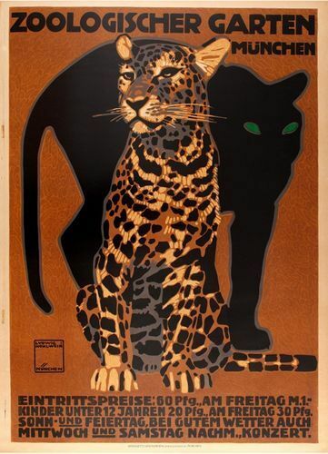 Vintage Munich Zoo Leopard Tourism Poster Print A3/A4