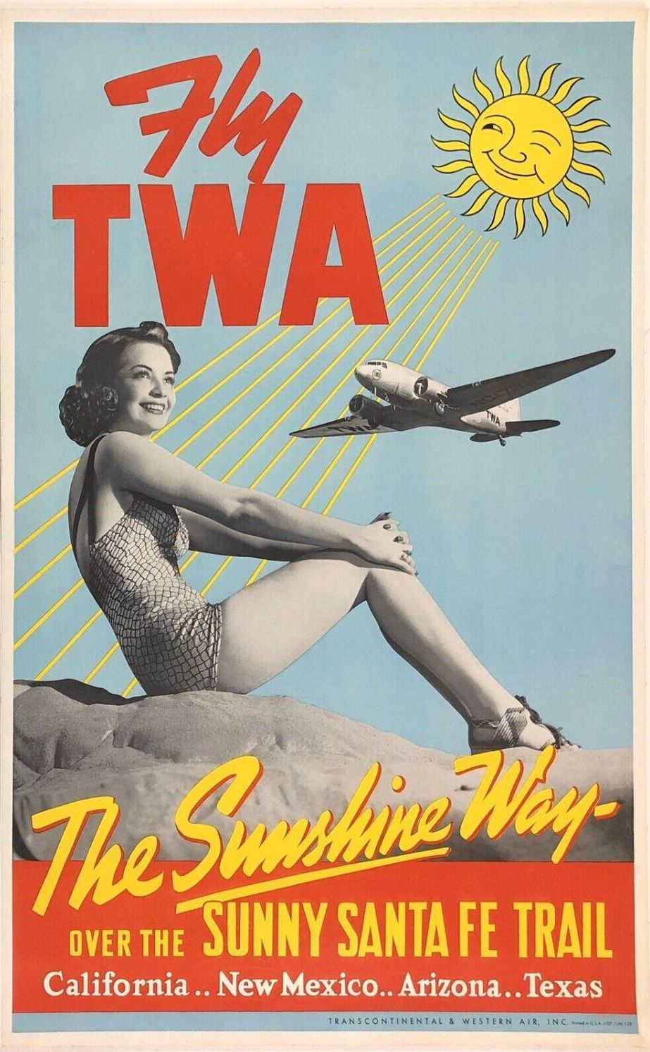 Vintage TWA Santa Fe Trail SW America Airline Poster A3/A4