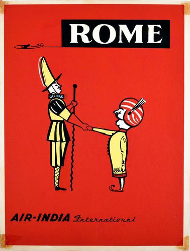 Vintage 1950's Air India Flights to Rome Poster A3/A4