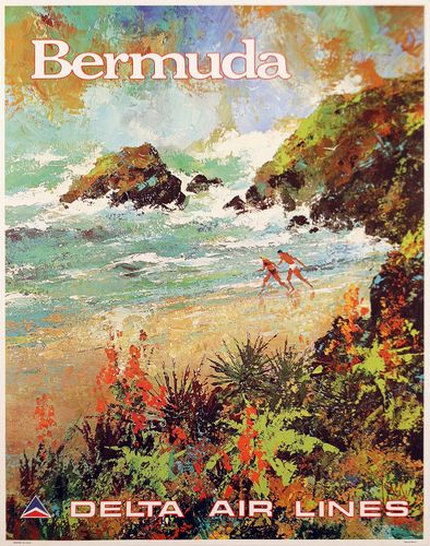 Vintage Delta Airlines Flights To Bermuda Poster A3/A4