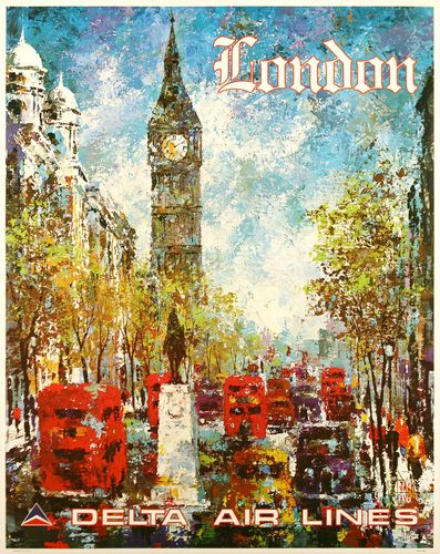 Vintage Delta Airlines Flights To London Poster A3/A4