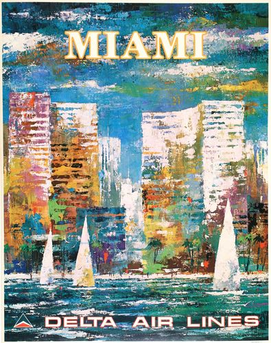 Vintage Delta Airlines Flights To Miami Poster A3/A4