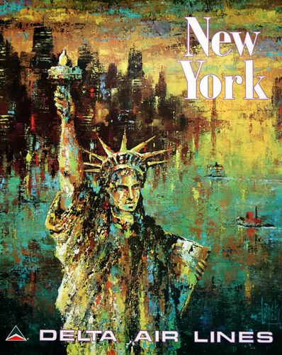 Vintage Delta Airlines Flights To New York Poster A3/A4