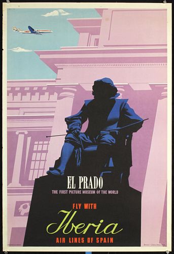 Vintage Iberia Flights to Madrid Prado Museum Poster A3/A4