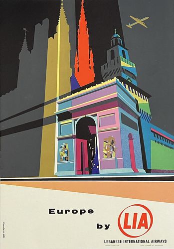 Vintage Lebanese Airways Flights To Europe Poster A3/A4