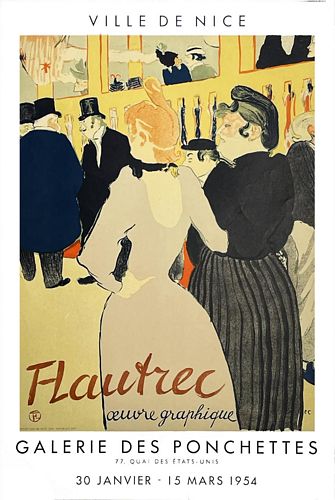 Vintage 1954 Toulouse Lautrec Art Exhibition Nice Poster A3/A4