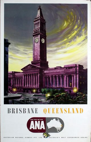 Vintage Brisbane Australia Tourism Poster A3/A4