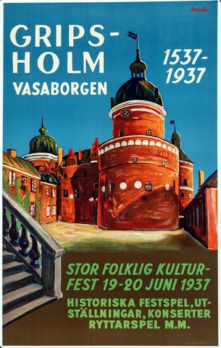 Vintage Gripsholm Sweden Tourism Poster A3/A4