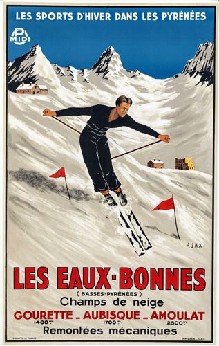 Vintage French Pyrenees Winter Sports Tourism Poster A3/A4