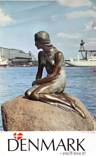 Vintage Denmark Little Mermaid Tourism Poster A3/A4