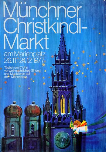 Vintage 1977 Munich Xmas Market Tourism Poster A3/A4