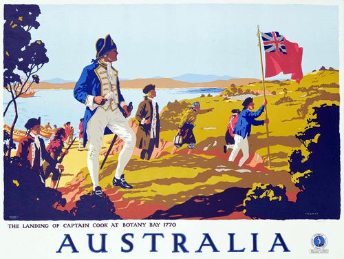 Vintage Captain Cook at Botany Bay Australia Tourism Poster A3/A4