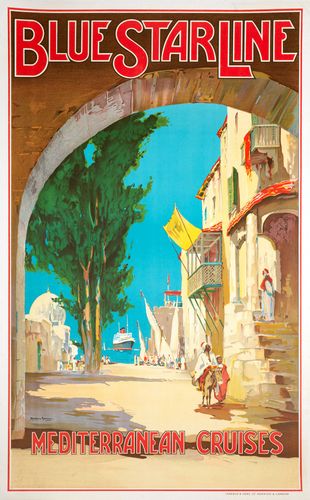 Vintage Blue Star Lines Mediterranean Cruise Tourism Poster A3/A4