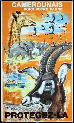 Vintage Cameroon Wildlife Tourism Poster A3/A4