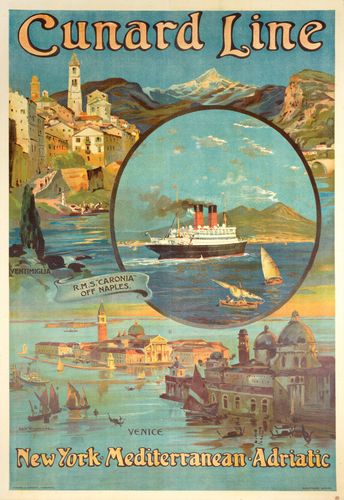 Vintage Cunard Cruises Italy Tourism Poster A3/A4