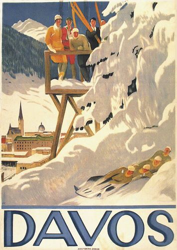 Vintage Davos Switzerland Winter Tourism Poster A3/A4