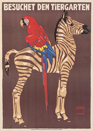 Vintage Berlin Zoo Zebra Parrot Tourism Poster A3/A4