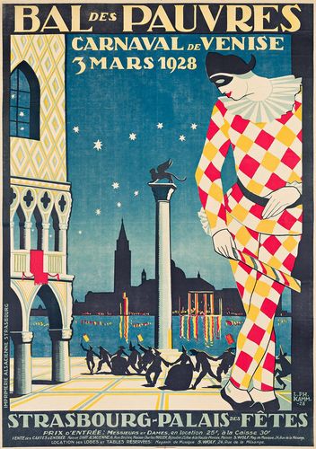 Vintage 1928 Venice Masked Ball Tourism Poster A3/A4