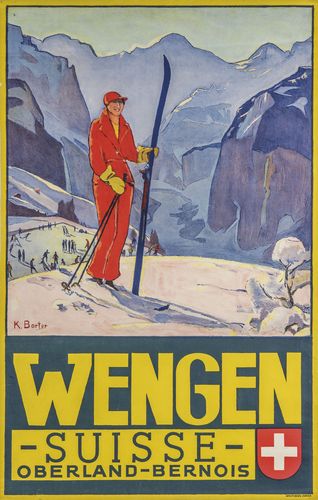 Vintage Wengen Switzerland Ski Tourism Poster A3/A4