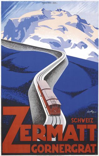 Vintage Zermatt Switzerland Gornergrat Train Tourism Poster A3/A4