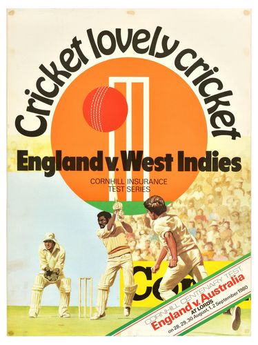 Vintage 1980 England West Indies Cricket Test Series Poster A3/A4