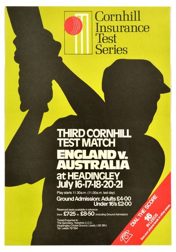 Vintage 1981 England Australia Headingley Ashes Test Match Poster A3/A4