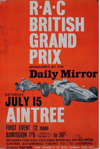 Vintage 1961 British Grand Prix Aintree Motor Racing Poster A3/A4