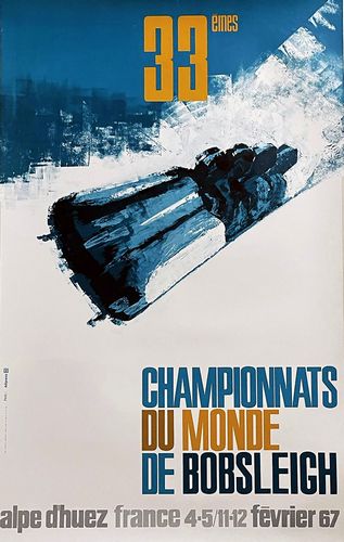 Vintage 1967 World Bobsleigh Championships France Poster A3/A4