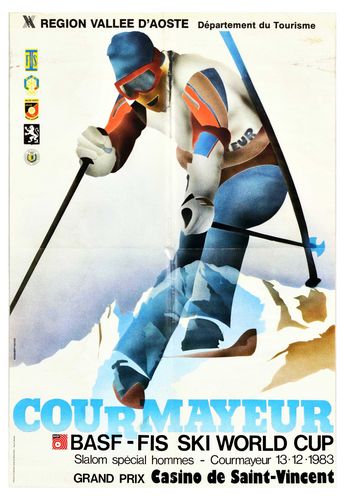 Vintage 1983 Ski World Cup Courmayeur Poster A3/A4