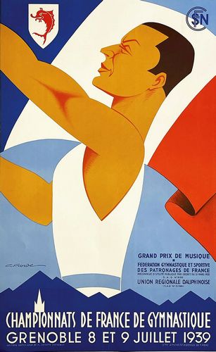 Vintage 1939 French Gymnastic Competition Grenoble Poster A3/A4