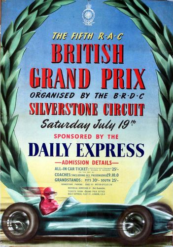 Vintage 1952 British Grand Prix Silverstone Motor Racing Poster A3/A4