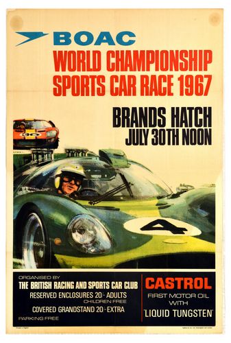 Vintage 1967 Sports Car World Championship Brands Hatch Motor Racing Poster A3/A4