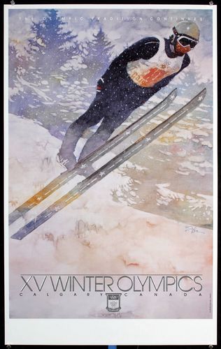 Vintage Calgary Winter Olympics Ski Jumping Poster A3/A4