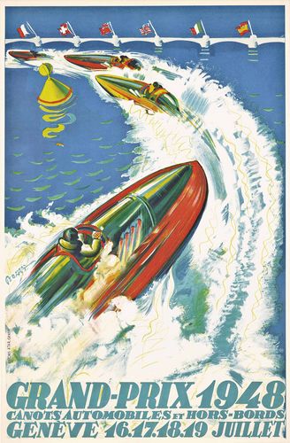 Vintage 1948 Geneva Speed Boat Grand Prix Poster A3/A4