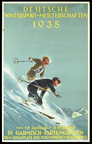 Vintage 1935 Garmisch Germany Winter Sports Competition Poster A3/A4