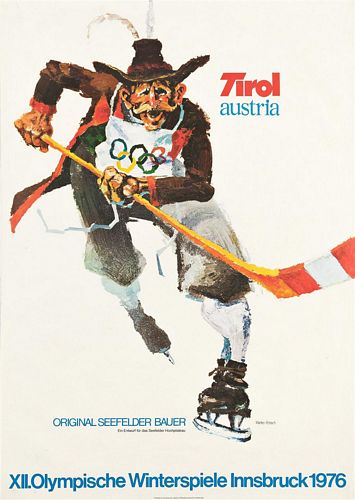 Vintage 1976 Innsbruck Austria Olympic Ice Hockey Poster A3/A4