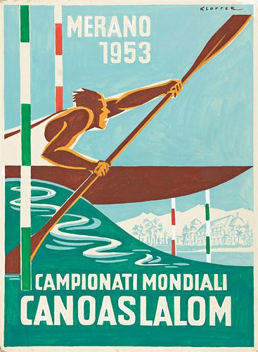 Vintage 1953 Merano Italy Kayaking Canoeing Competition Poster A3/A4