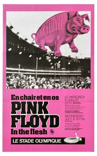 Vintage 1977 Pink Floyd In The Flesh Olympic Stadium Paris Concert Poster A3/A4