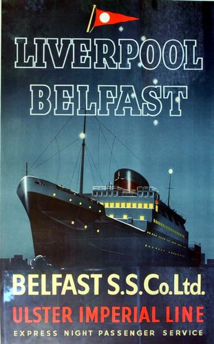 Vintage Liverpool To Belfast Ferry Poster A3/A4